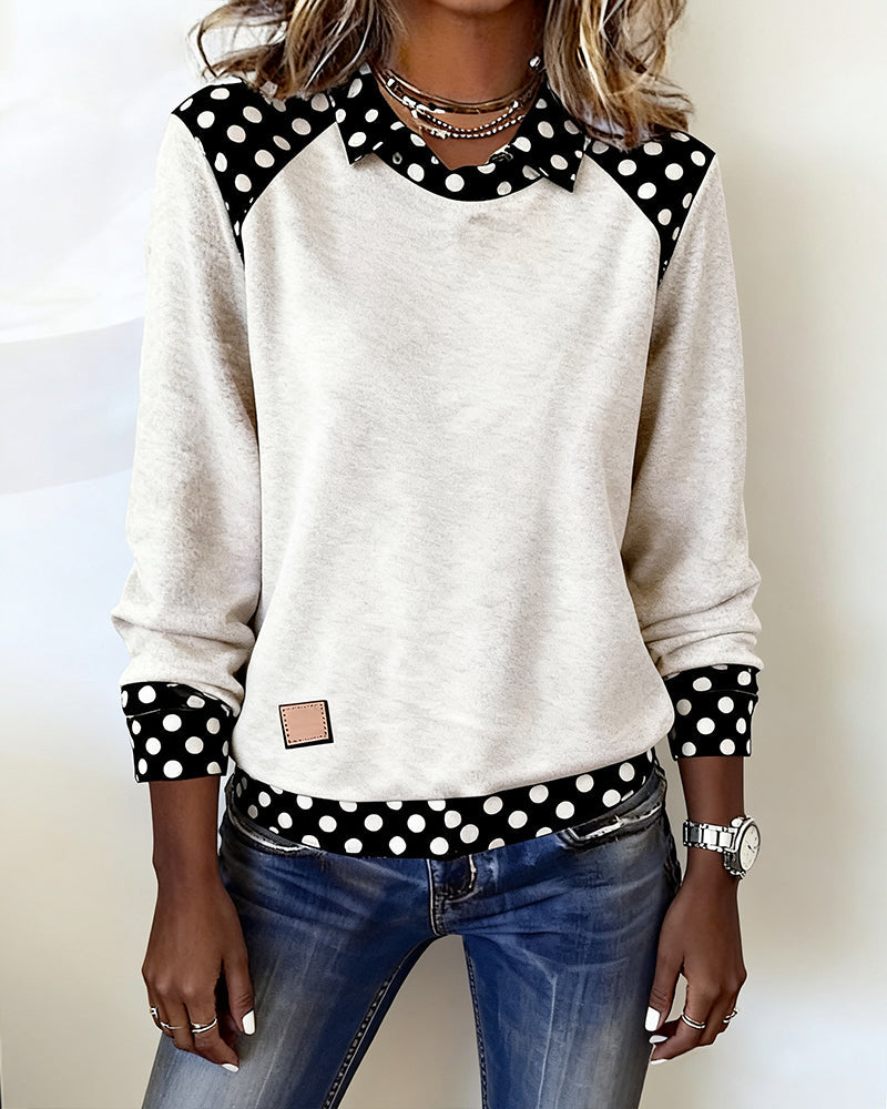 Bluzka casualowa z kołnierzykiem w kropki