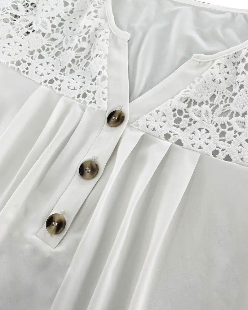 Koszulka z koronką Hollow Patchwork Plisowana