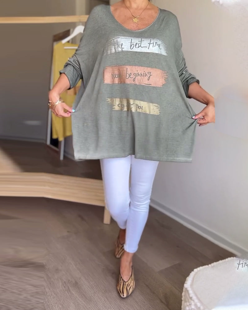 Bluzka z okrągłym dekoltem i długimi rękawami