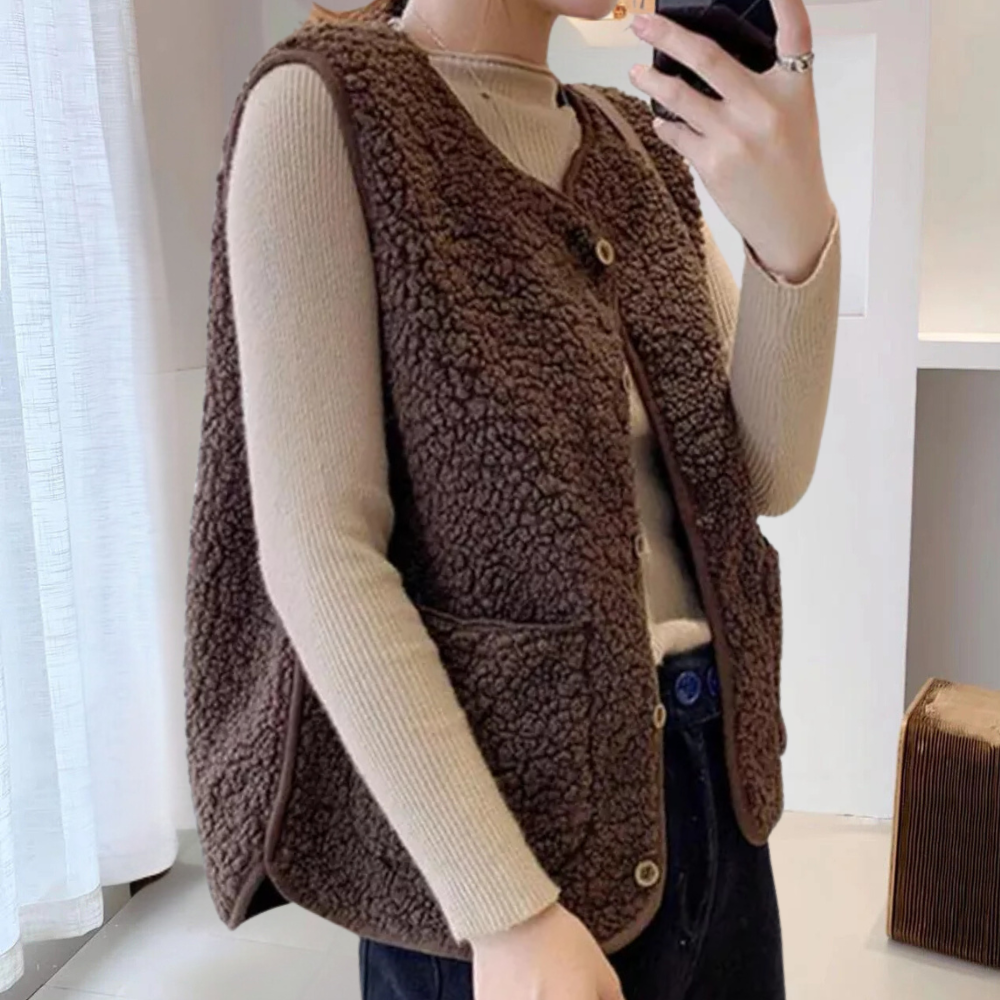 Kamizelka Sherpa - modna kamizelka zapinana na guziki dla kobiet