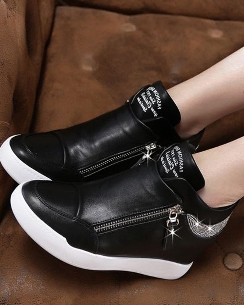 Trampki - damskie trampki na koturnie z zamkiem błyskawicznym