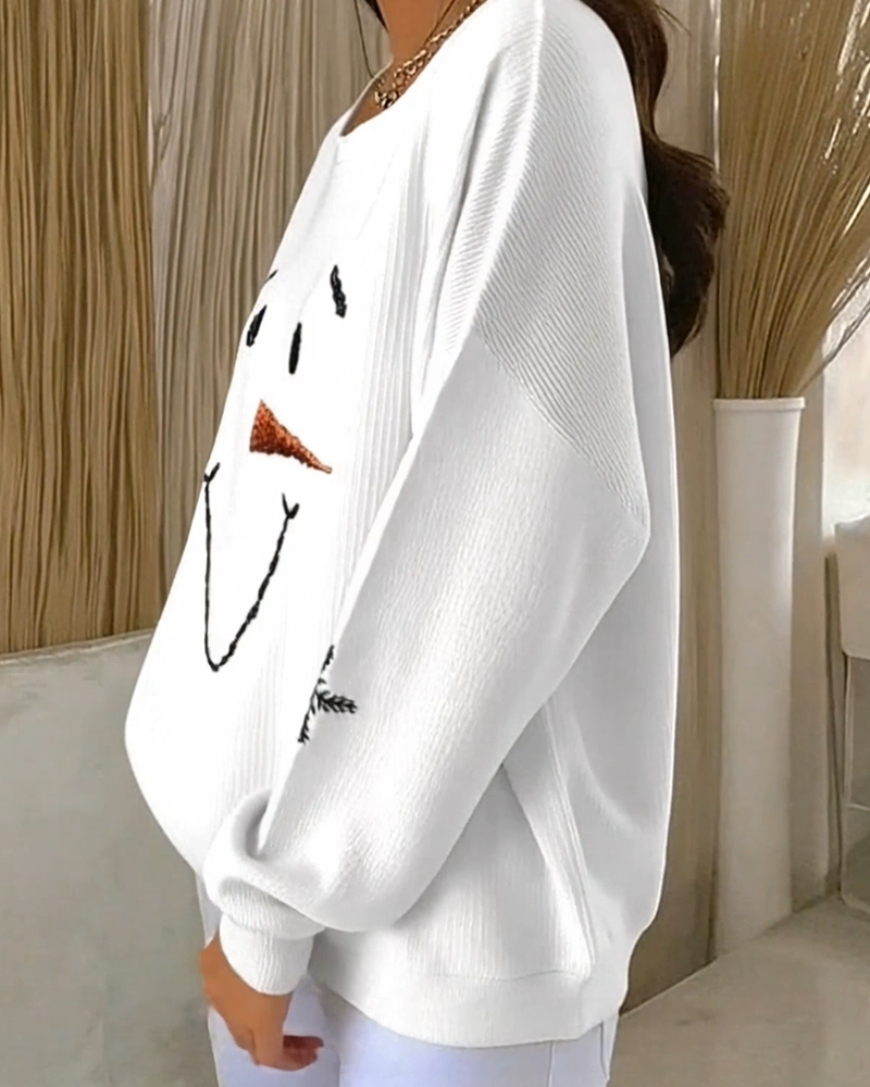 Bluza z kapturem i nadrukiem bałwana z okrągłym dekoltem