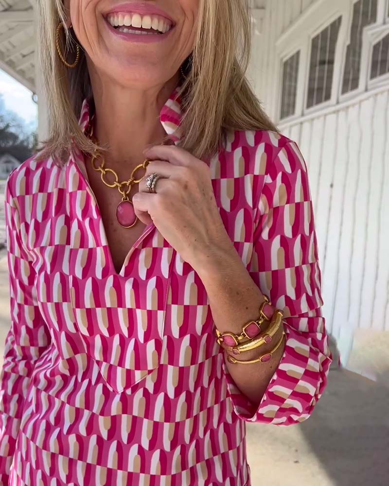 Bluzka ze stójką i rękawami o długości 9/4 z nadrukiem