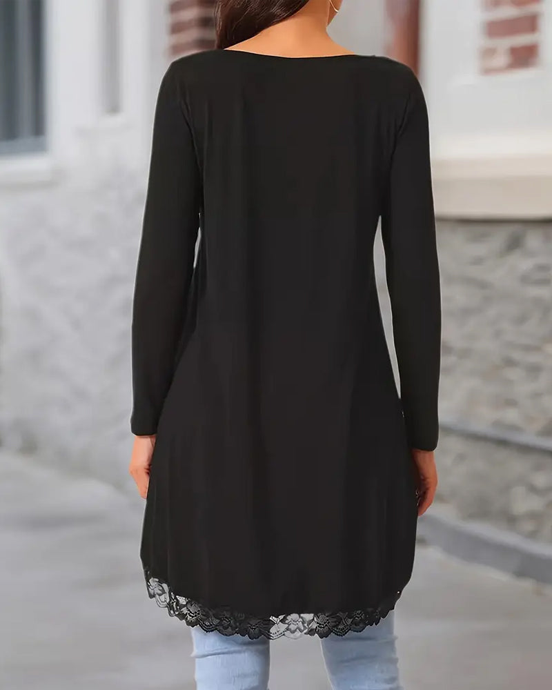 Nieregularny top z długim rękawem i siateczkową łatką