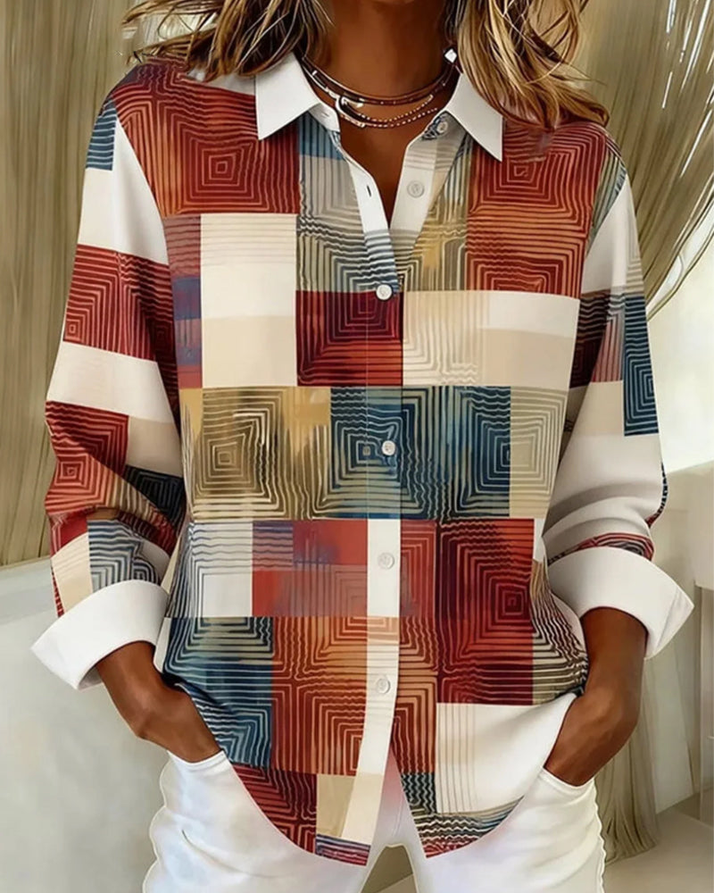 Koszula z kołnierzykiem z klapami i wzorem w kratkę, zapinana na guziki