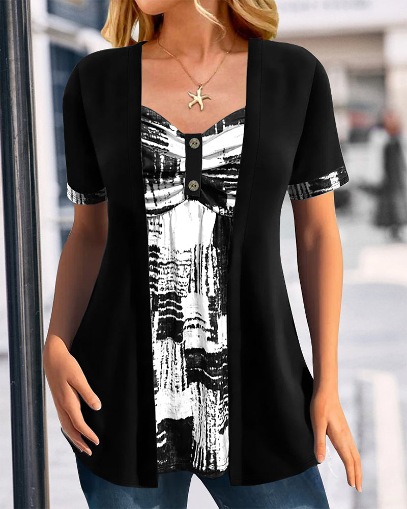 Bluzka z nadrukiem, dwuczęściowa, nieregularna