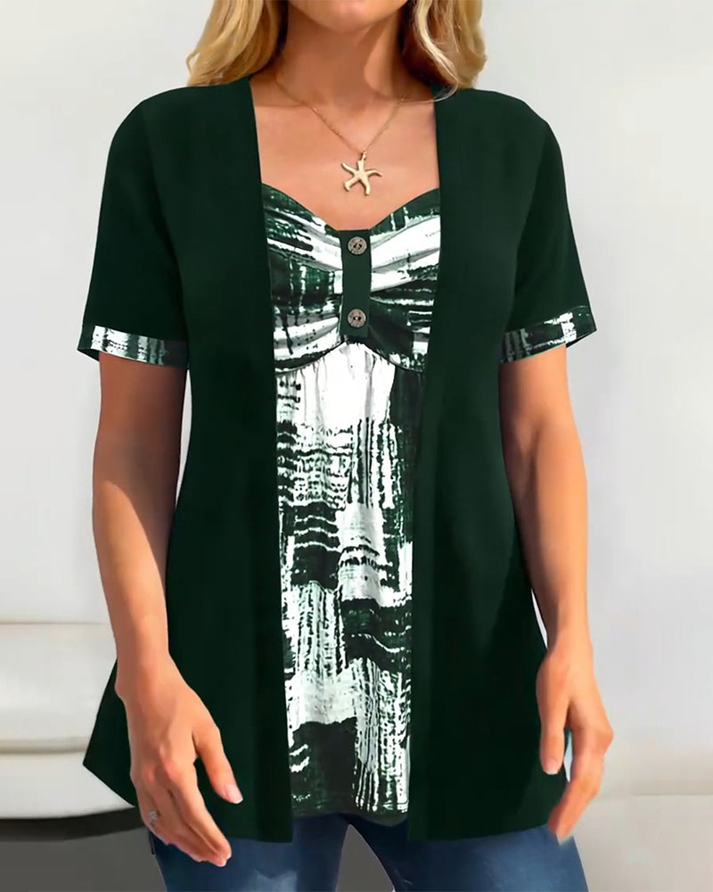 Bluzka z nadrukiem, dwuczęściowa, nieregularna