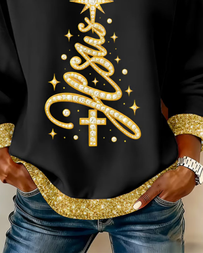 Bluza z nadrukiem w choinkę i okrągłym dekoltem