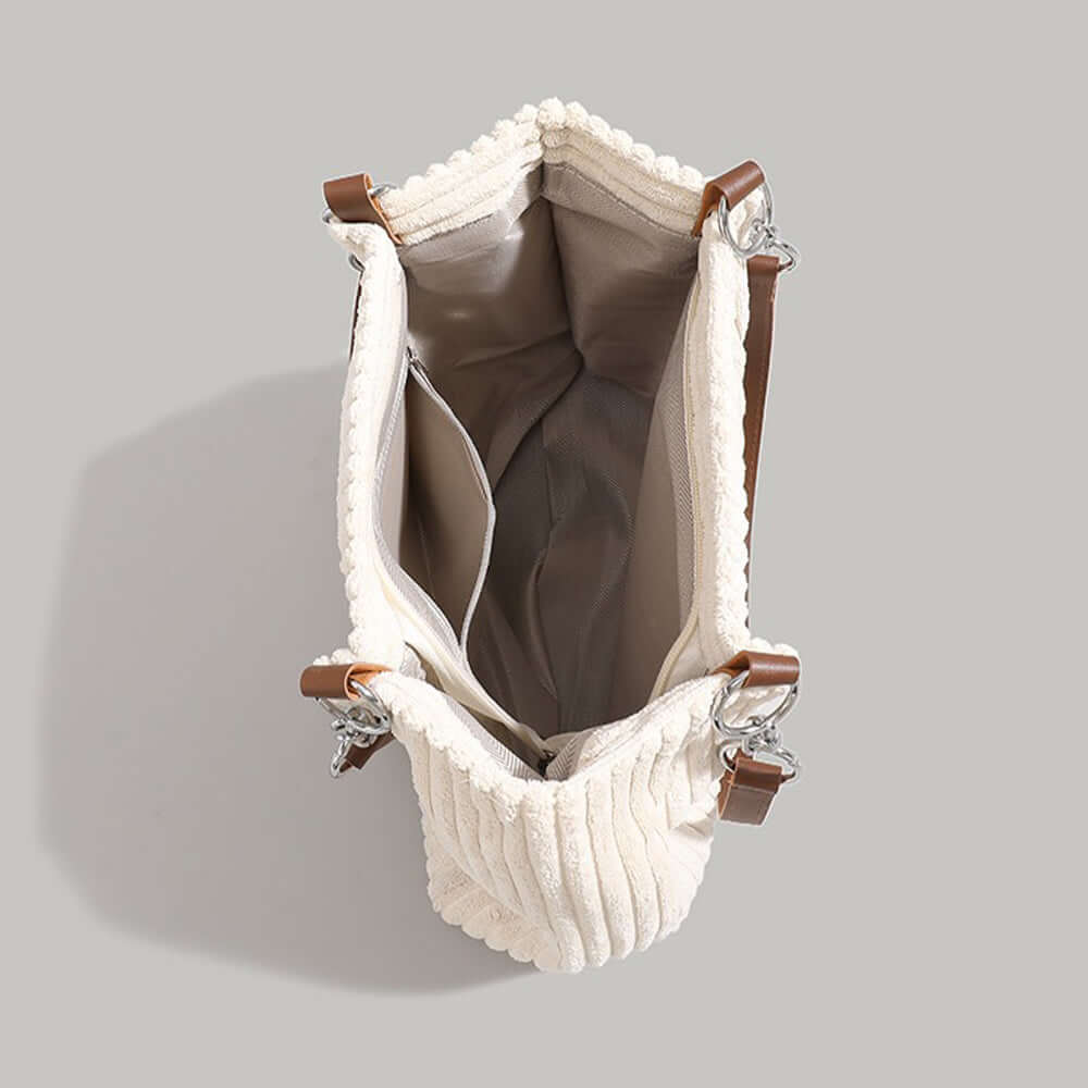 Damska torba typu tote z prążkowanego materiału – stylowa torba na ramię z regulowanym paskiem na co dzień