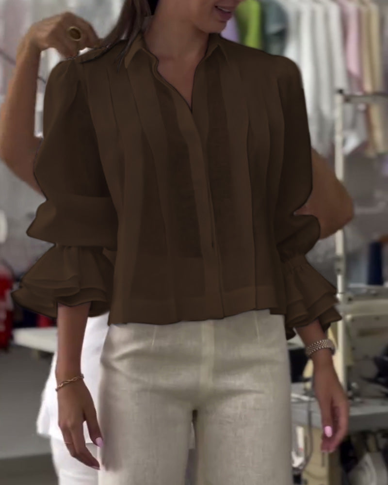 Koszula z bufiastymi rękawami i falbanką