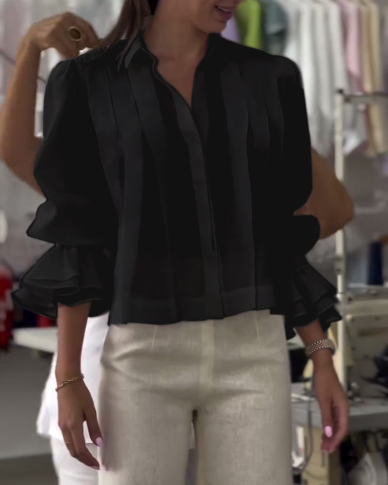 Koszula z bufiastymi rękawami i falbanką