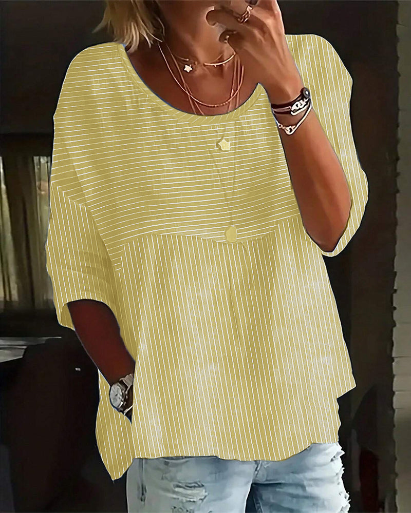 Luźny top w paski z okrągłym dekoltem