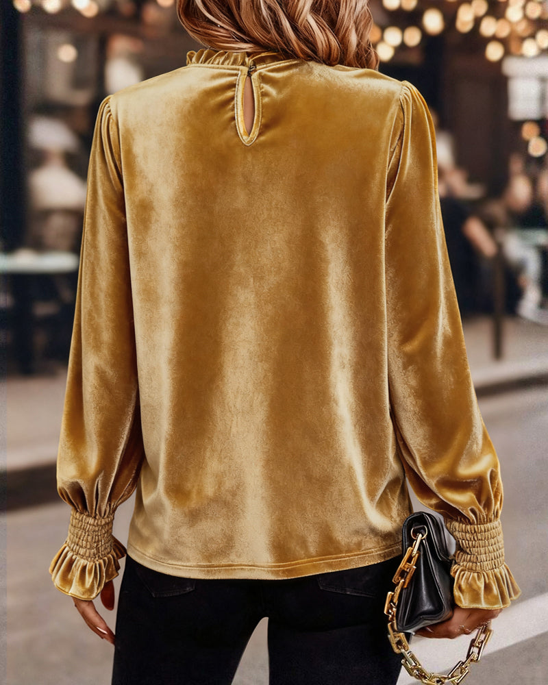 Bluzka z długim rękawem z marszczonego aksamitu