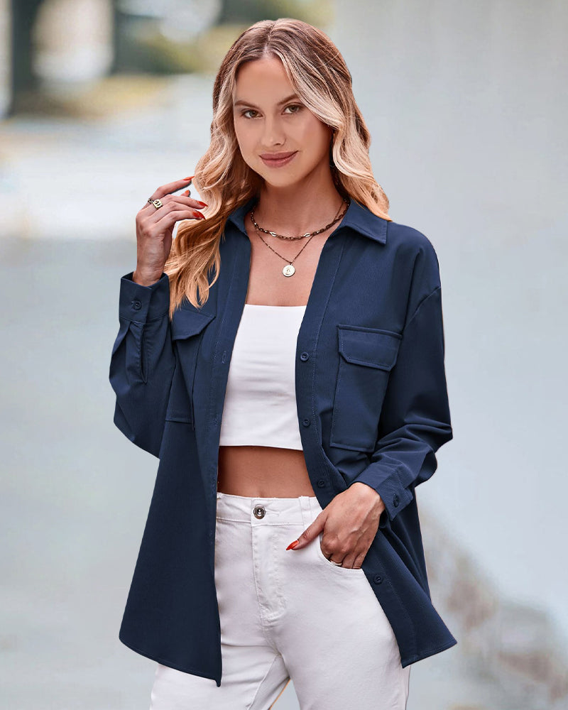 Luźna bluzka z długimi rękawami w jednolitym kolorze