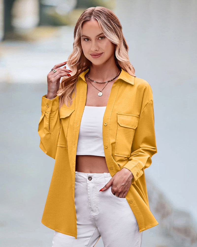 Luźna bluzka z długimi rękawami w jednolitym kolorze