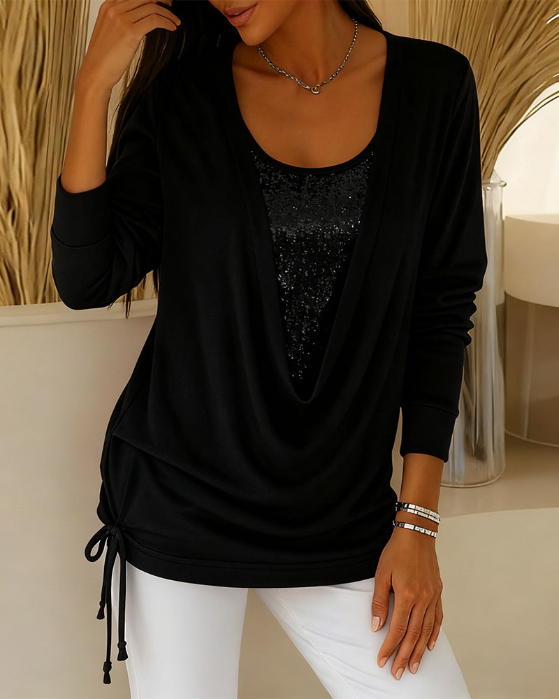 Bluzka z cekinami w kontrastowych kolorach, dwuczęściowa