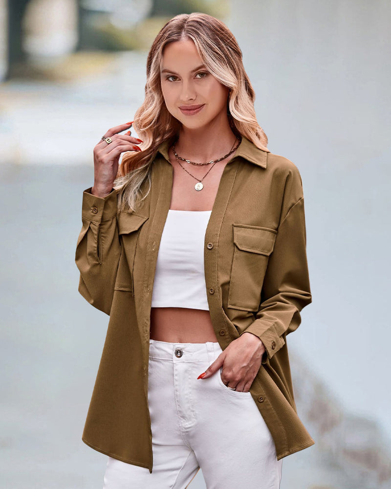 Luźna bluzka z długimi rękawami w jednolitym kolorze