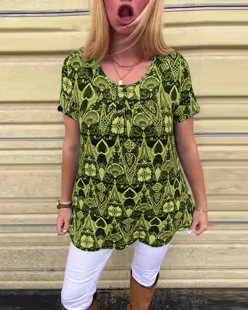 Koszulka casualowa retro z okrągłym dekoltem i nadrukiem