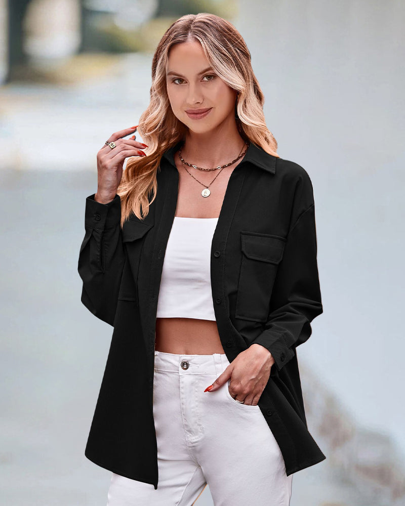 Luźna bluzka z długimi rękawami w jednolitym kolorze