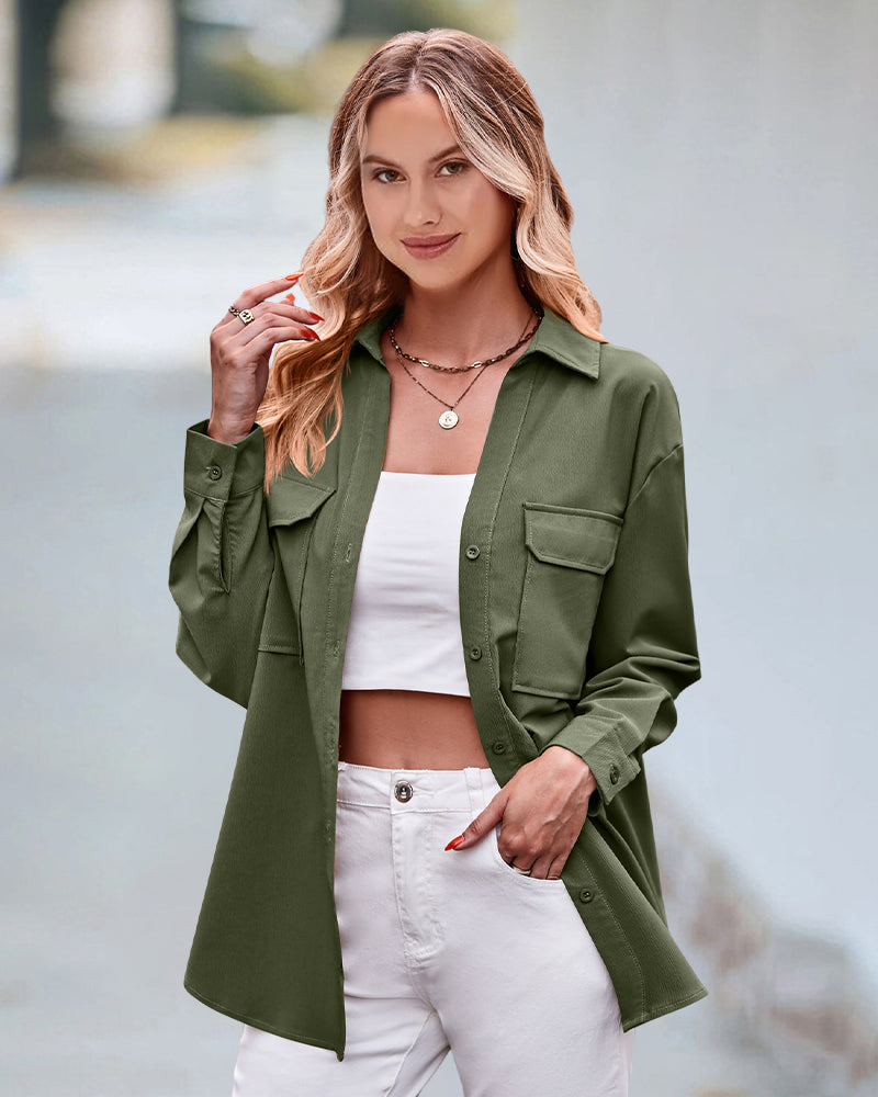 Luźna bluzka z długimi rękawami w jednolitym kolorze