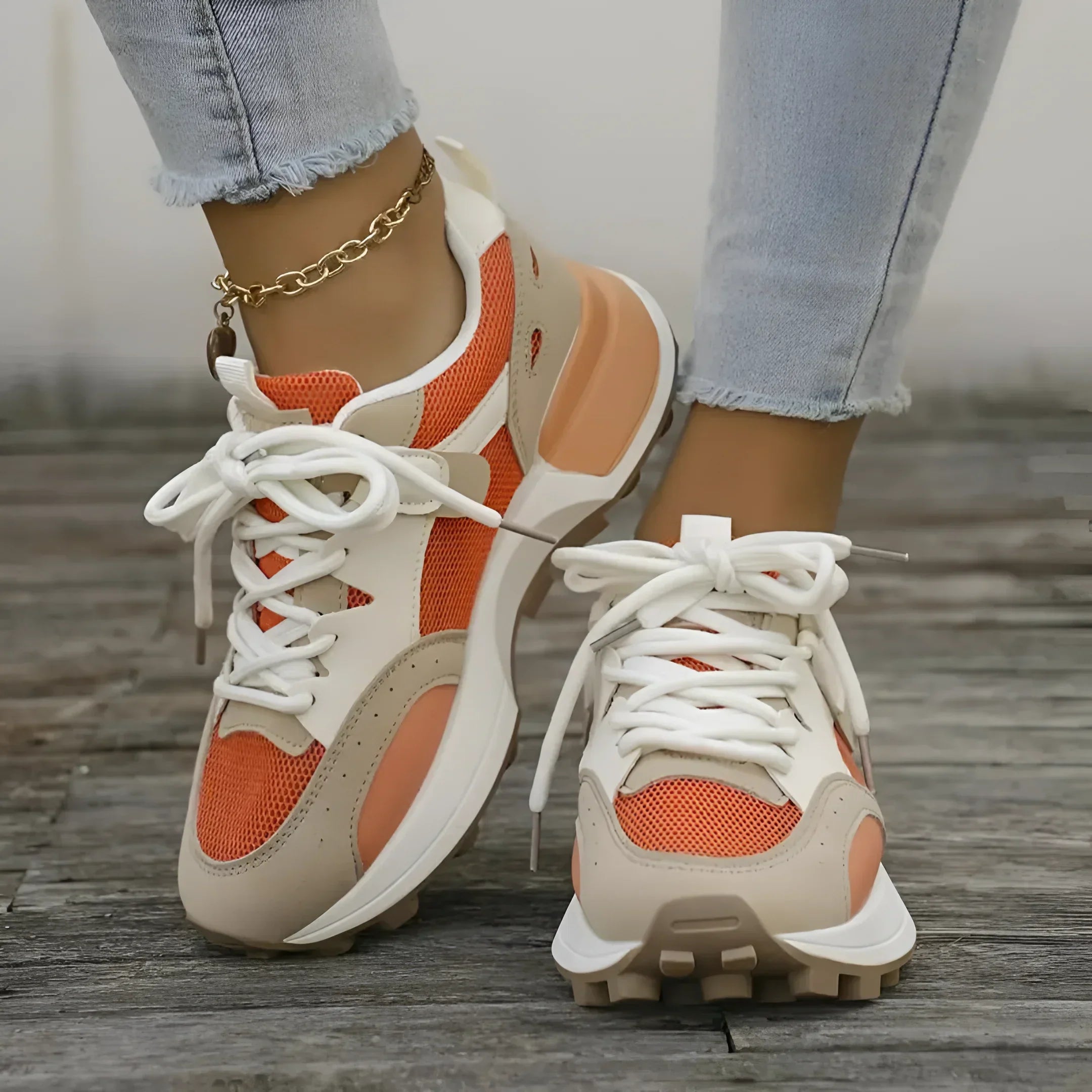 Damskie wygodne, antypoślizgowe trampki za kostkę - modne buty sportowe