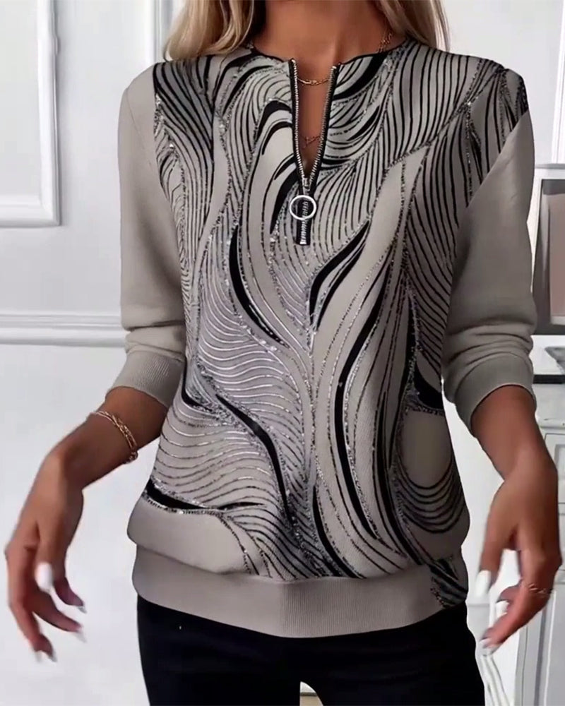 Luźna bluza z nadrukiem i zamkiem błyskawicznym