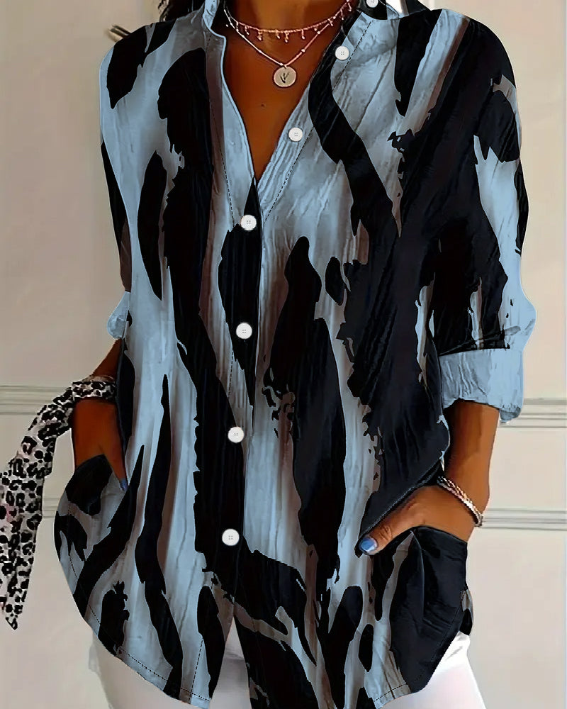 Bluzka ze stojącym kołnierzykiem, nieregularnym nadrukiem