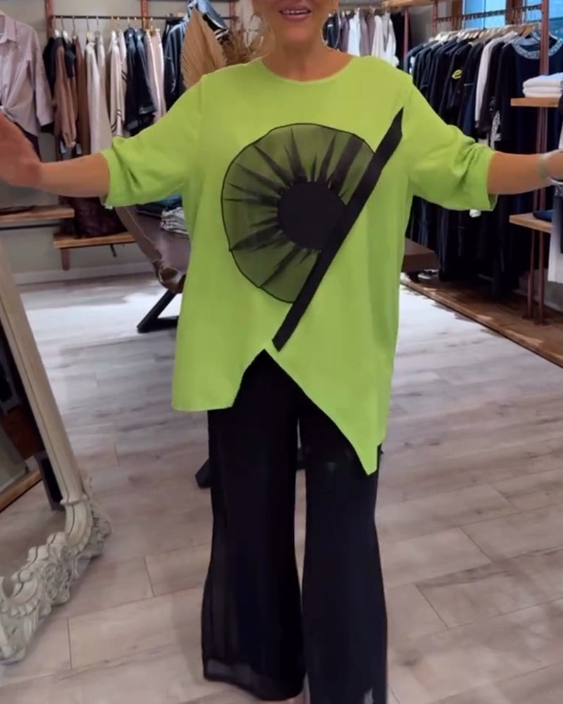 Koszulka z nadrukiem kwiatowym, krótkie rękawy, swobodna