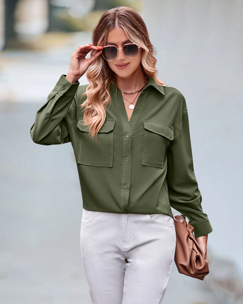 Luźna bluzka z długimi rękawami w jednolitym kolorze