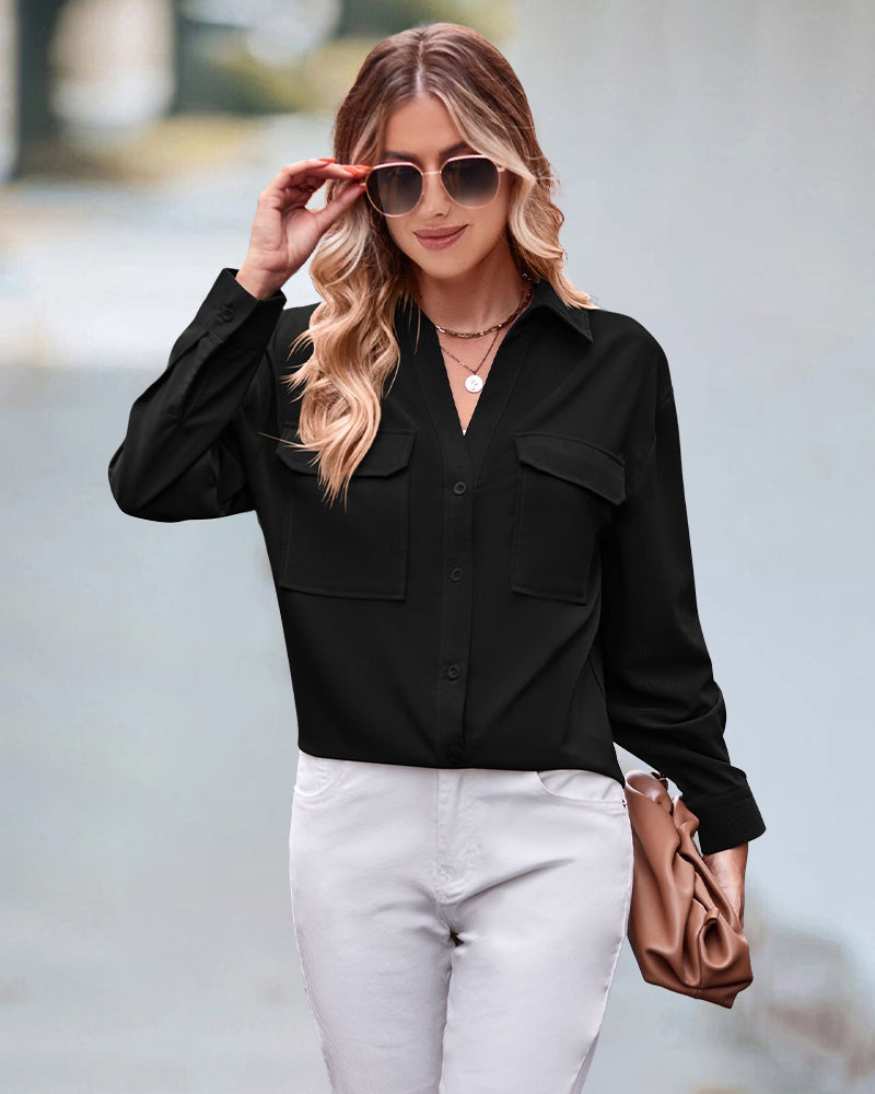 Luźna bluzka z długimi rękawami w jednolitym kolorze