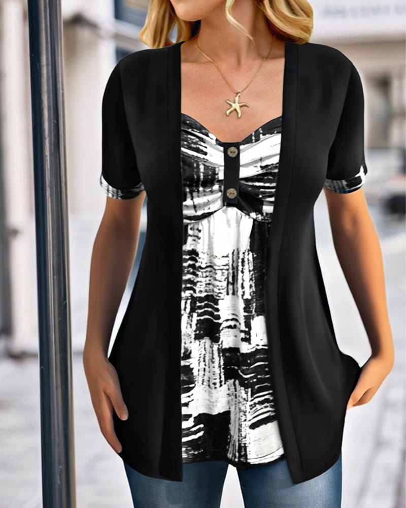 Bluzka z nadrukiem, dwuczęściowa, nieregularna
