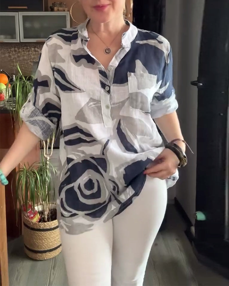 Bluzka casualowa ze stójką i nadrukiem