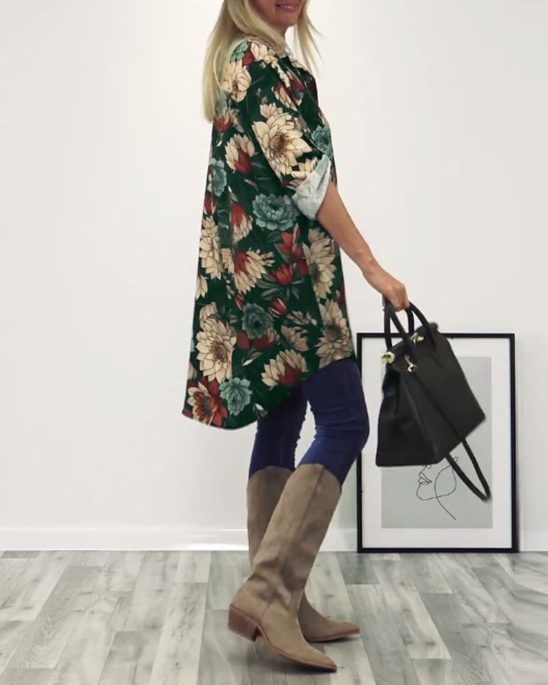 Koszula z klapami, patchworkiem i nadrukiem w panterkę