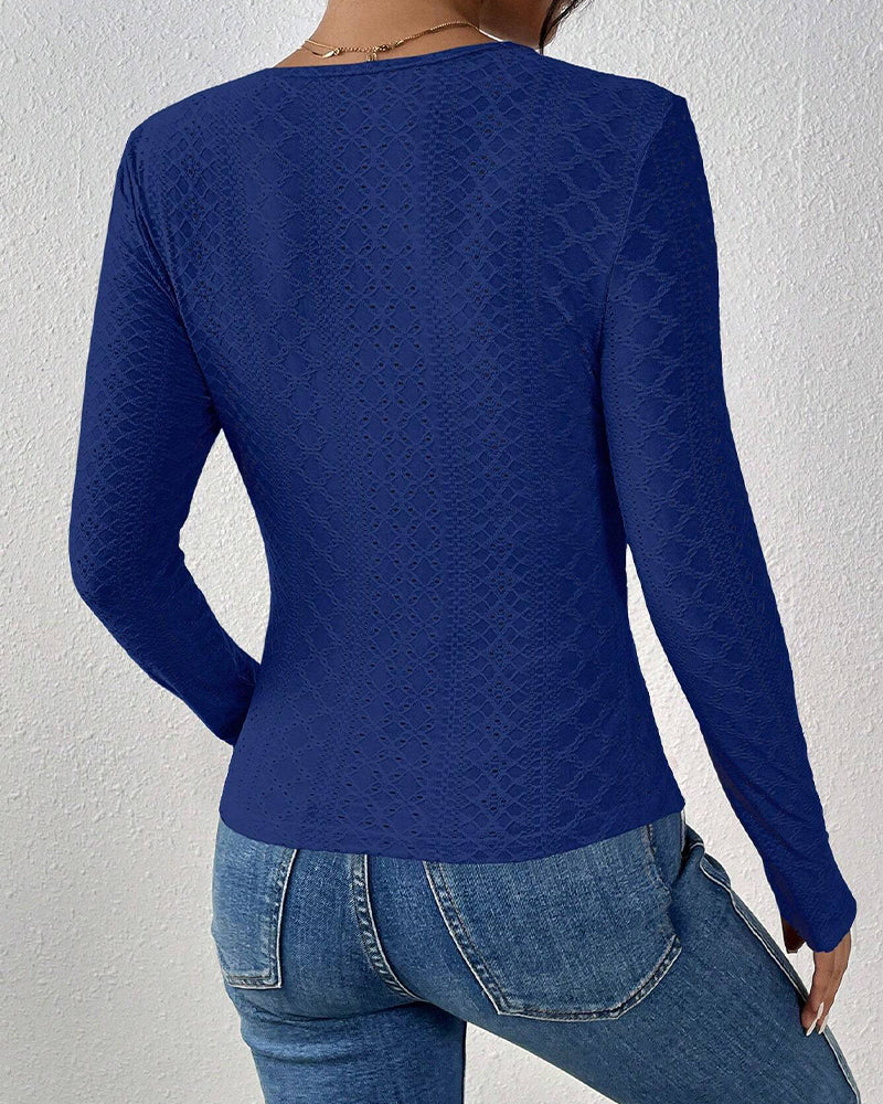 Bluzka z długim rękawem i dekoltem w serek z koronkowym panelem