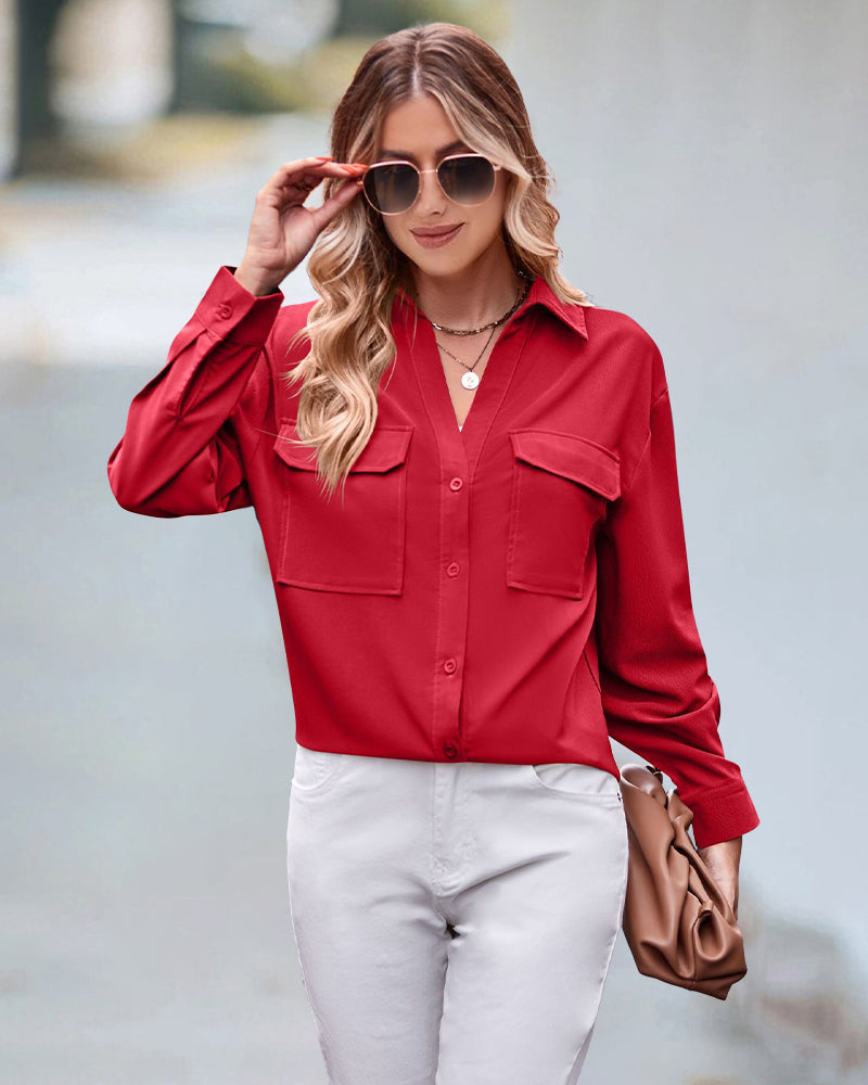 Luźna bluzka z długimi rękawami w jednolitym kolorze