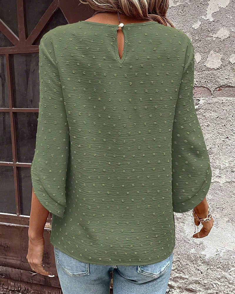 Bluzka z okrągłym dekoltem, żakardowa, jednokolorowa