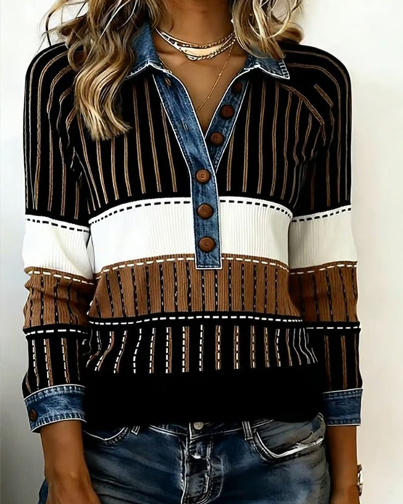 Uniwersalna bluza w blokach kolorów z kołnierzykiem koszulowym