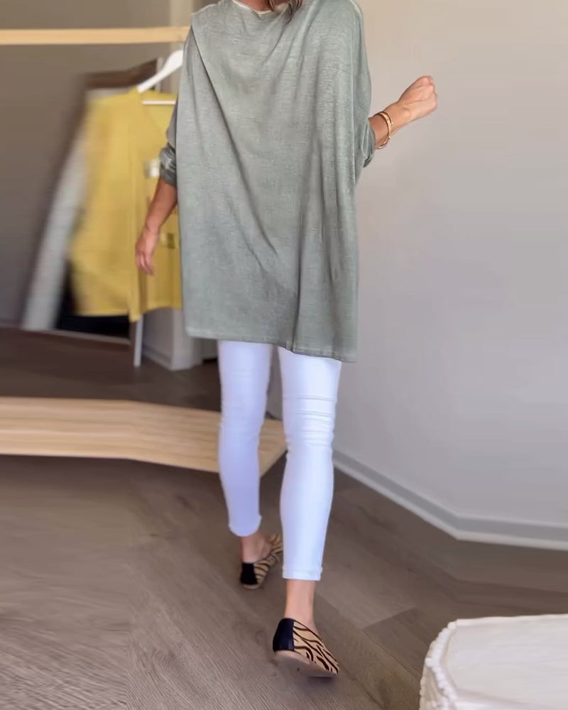 Bluzka z okrągłym dekoltem i długimi rękawami