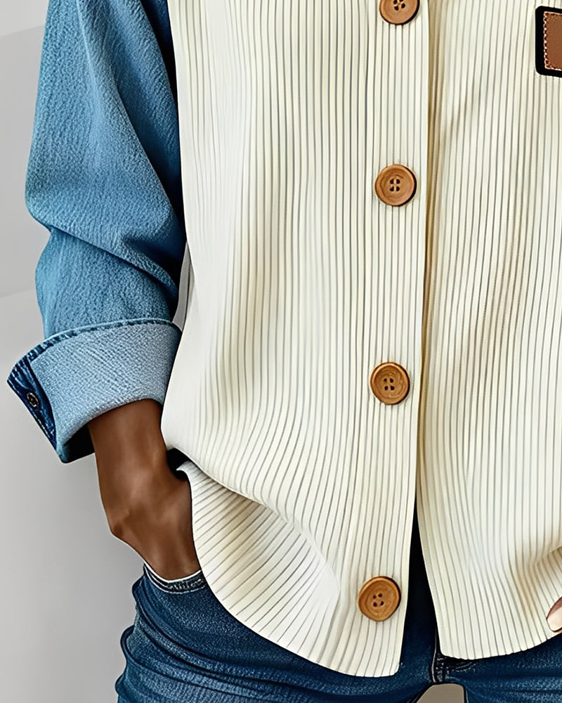 Modna koszula z okrągłym dekoltem i blokami kolorów