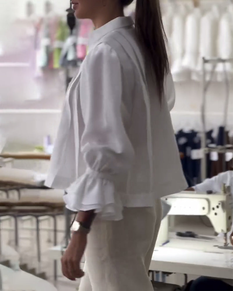 Koszula z bufiastymi rękawami i falbanką