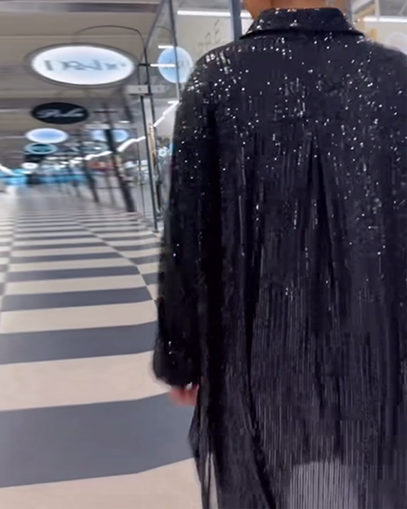 Koszula casualowa z cekinami i rozcięciem