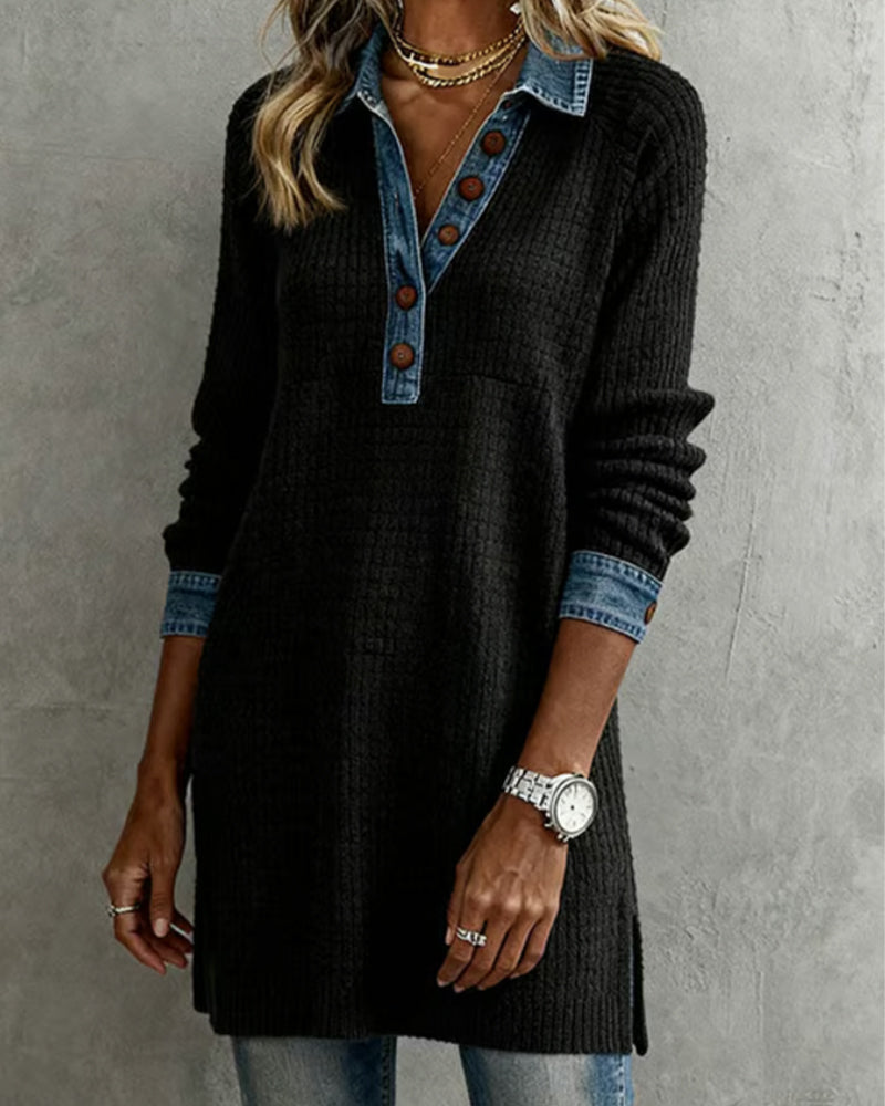 Top z klapami i kontrastowymi wstawkami