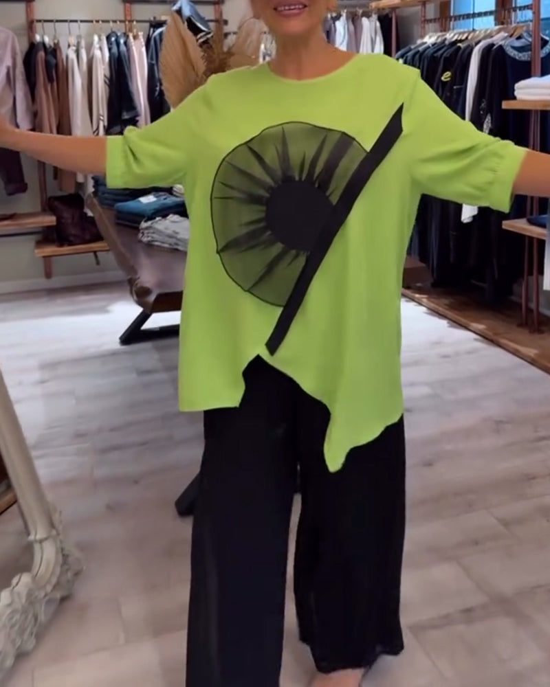 Koszulka z nadrukiem kwiatowym, krótkie rękawy, swobodna