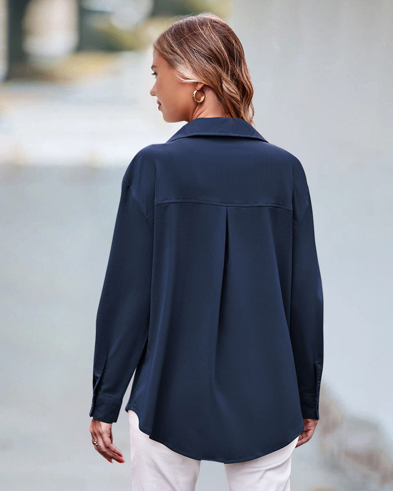 Luźna bluzka z długimi rękawami w jednolitym kolorze