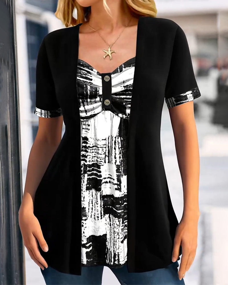 Bluzka z nadrukiem, dwuczęściowa, nieregularna