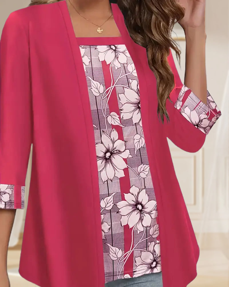 Bluzka z długim rękawem z nadrukiem, imitacja dwuczęściowego projektu