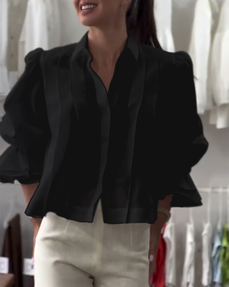 Koszula z bufiastymi rękawami i falbanką