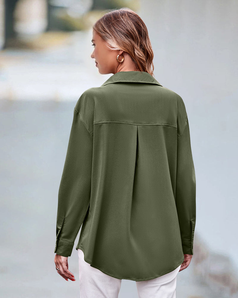 Luźna bluzka z długimi rękawami w jednolitym kolorze