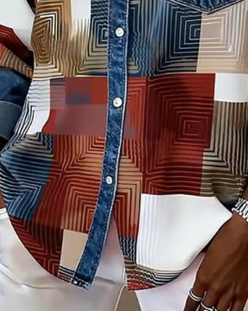 Koszula w bloki kolorów z modnym kołnierzykiem