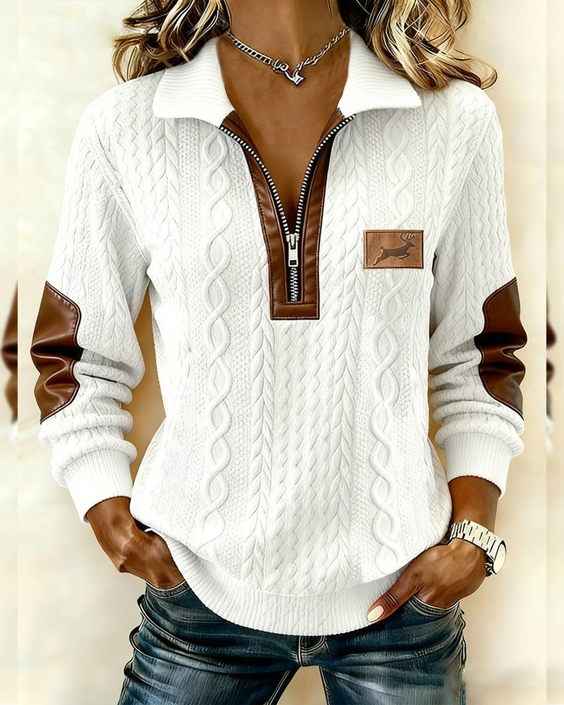 Bluza z długim rękawem, zamkiem błyskawicznym i blokowaniem kolorów